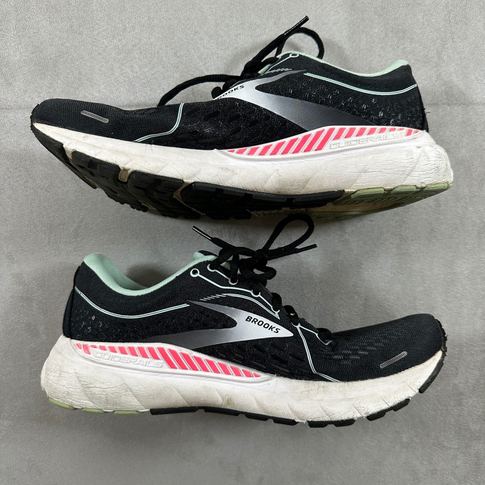 Brooks Adrenaline GTS 21 Running Shoes Women 9.5 Black Pink Mint Guiderails